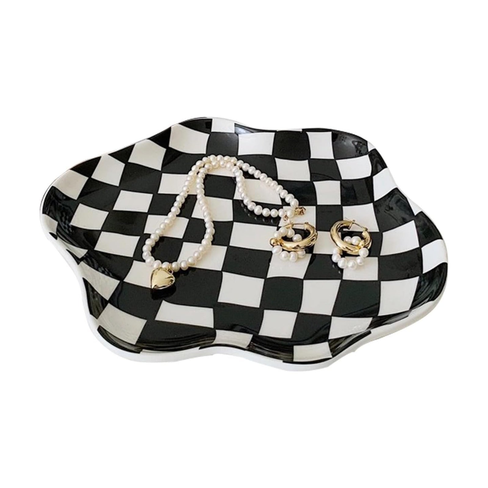 Ceramic checkered jewelry tray / Black