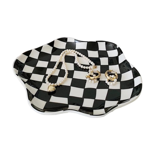 Ceramic checkered jewelry tray / Black
