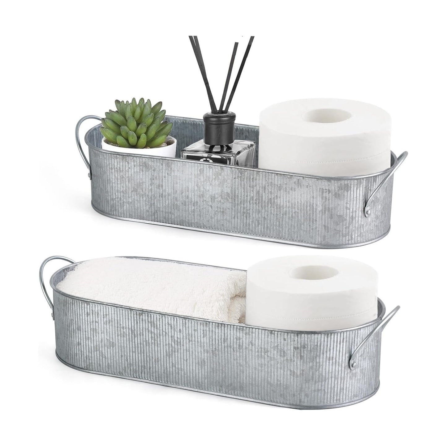 Metal Storage Basket for Toilet Tank Top Bathroom Decor / Silver