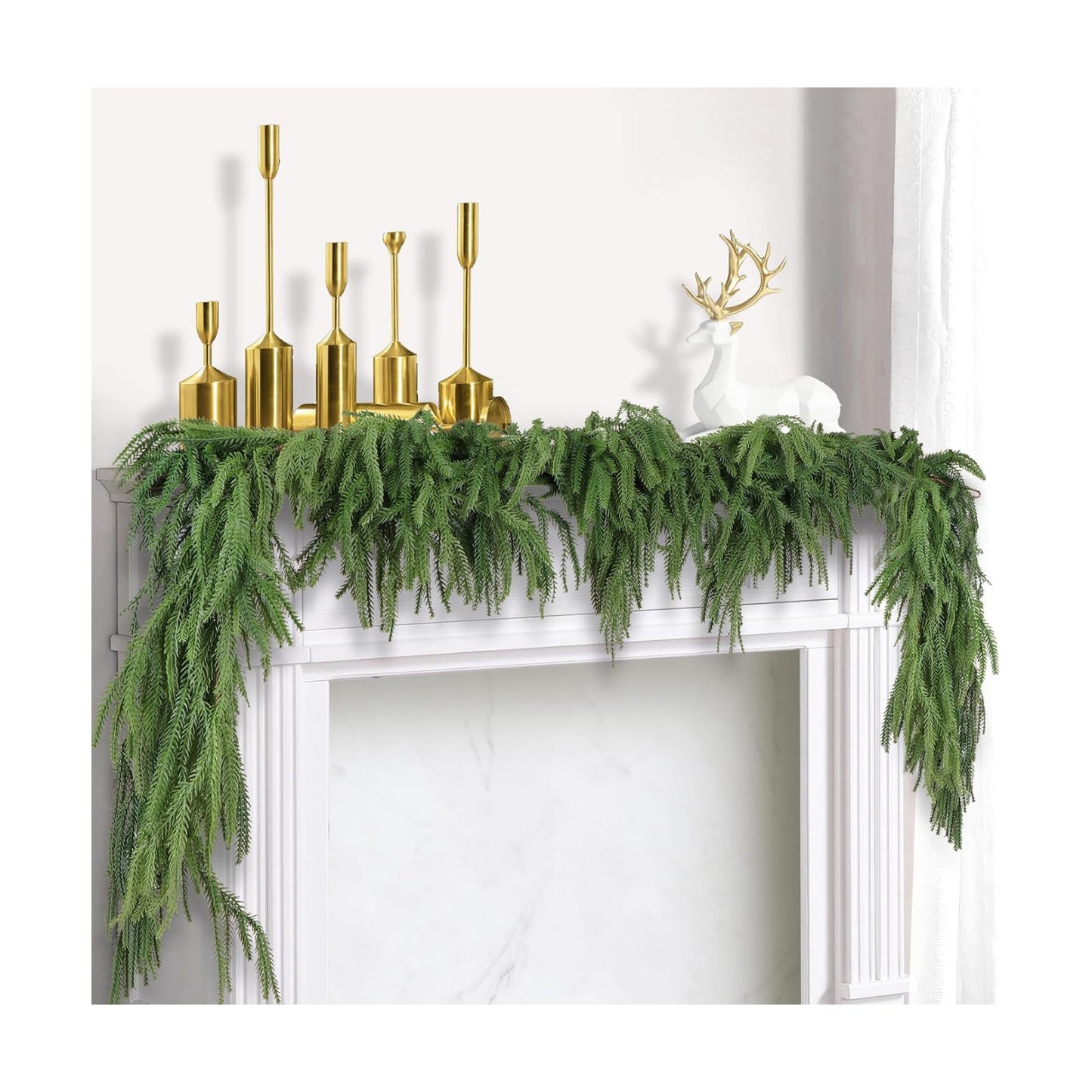 2 Pack Christmas Norfolk Pine Garland 6FT, Real Touch Greenery | Full Evergreen Garland for Mantle, Fireplace, Table