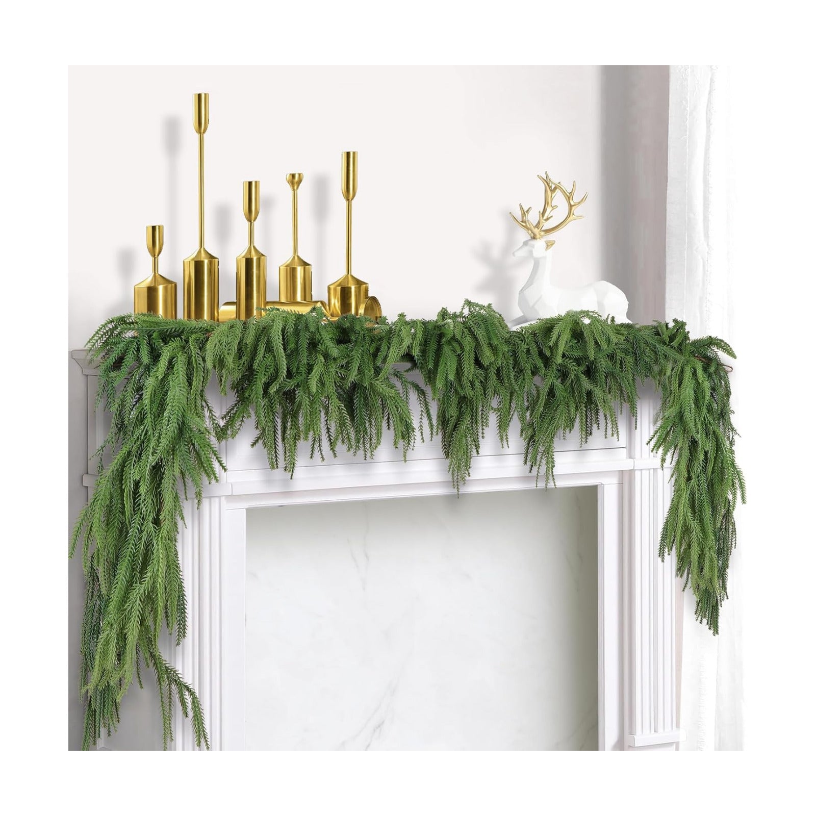 2 Pack Christmas Norfolk Pine Garland 6FT, Real Touch Greenery | Full Evergreen Garland for Mantle, Fireplace, Table