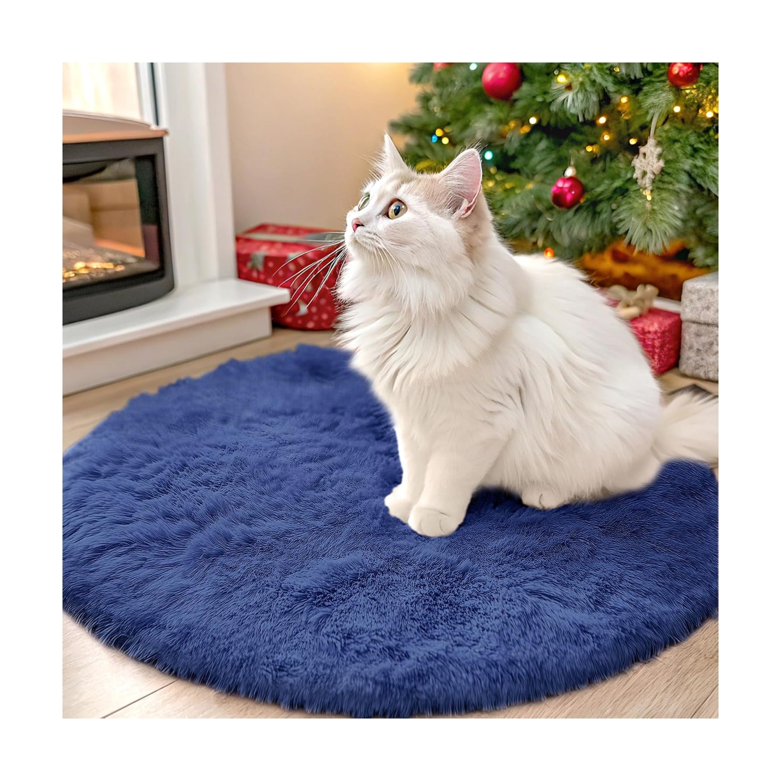 OLANLY Navy Blue Round Rugs for Bedroom - Machine Washable, 2 ft Circle Area Rugs for Living Room, Soft and Fluffy