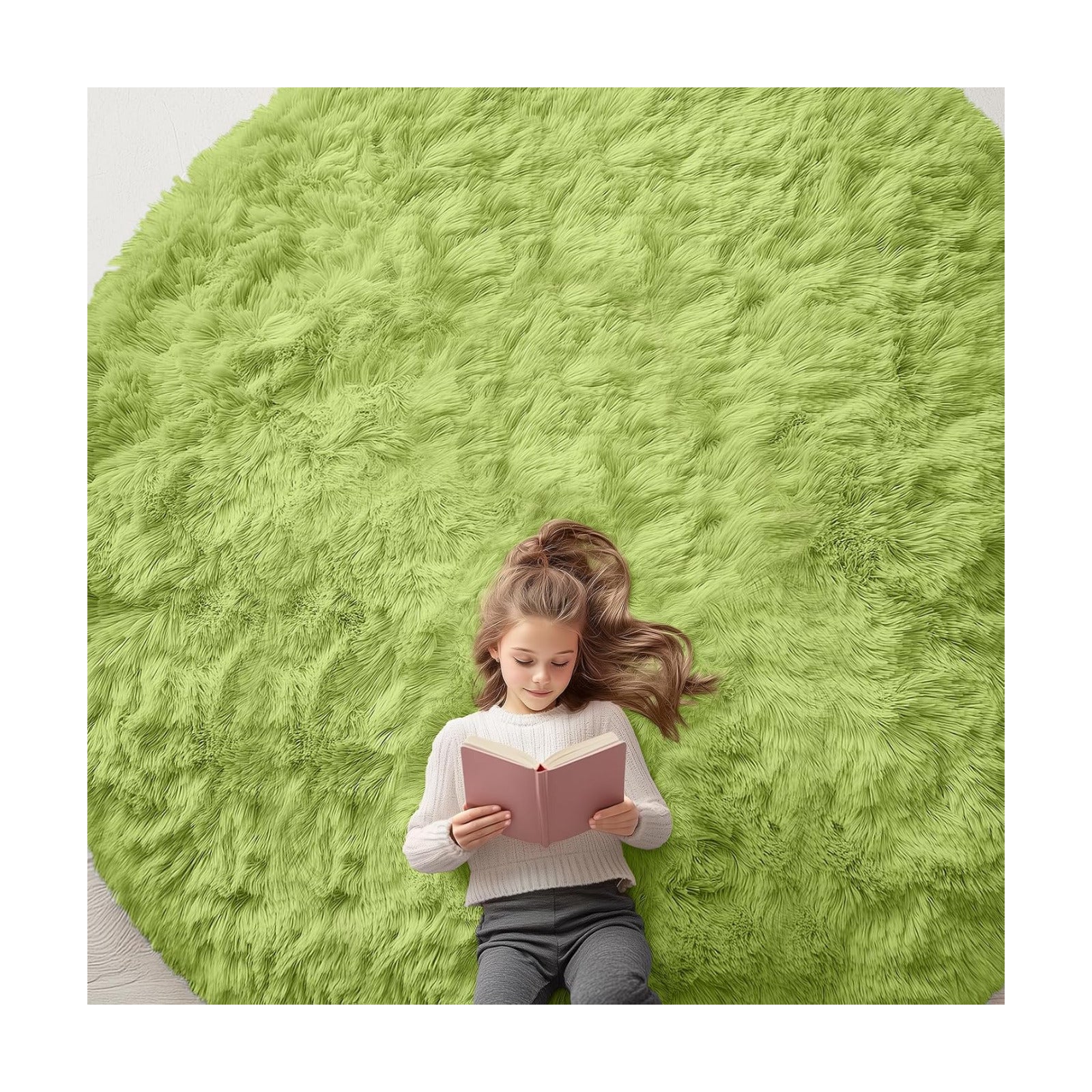 OLANLY Grass Green Round Rugs for Bedroom - Machine Washable, 9 ft Circle Area Rugs for Living Room, Soft and Fluffy