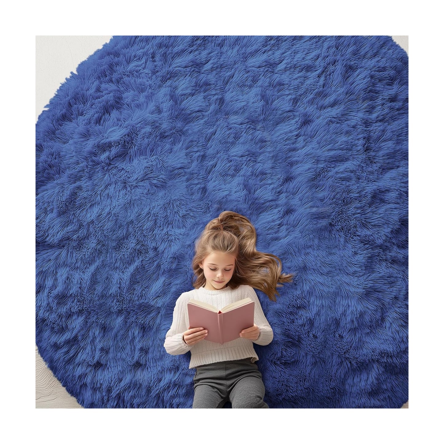 OLANLY Navy Blue Round Rugs for Bedroom - Machine Washable, 9 ft Circle Area Rugs for Living Room, Soft and Fluffy