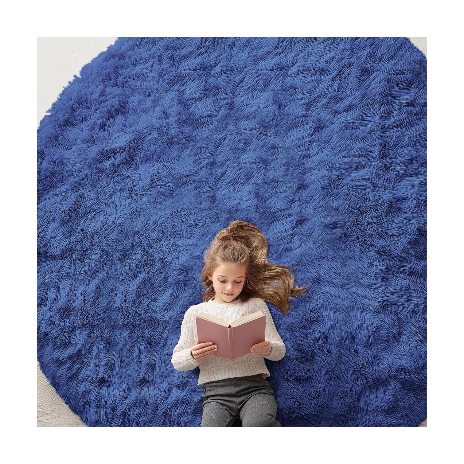 OLANLY Navy Blue Round Rugs for Bedroom - Machine Washable, 9 ft Circle Area Rugs for Living Room, Soft and Fluffy