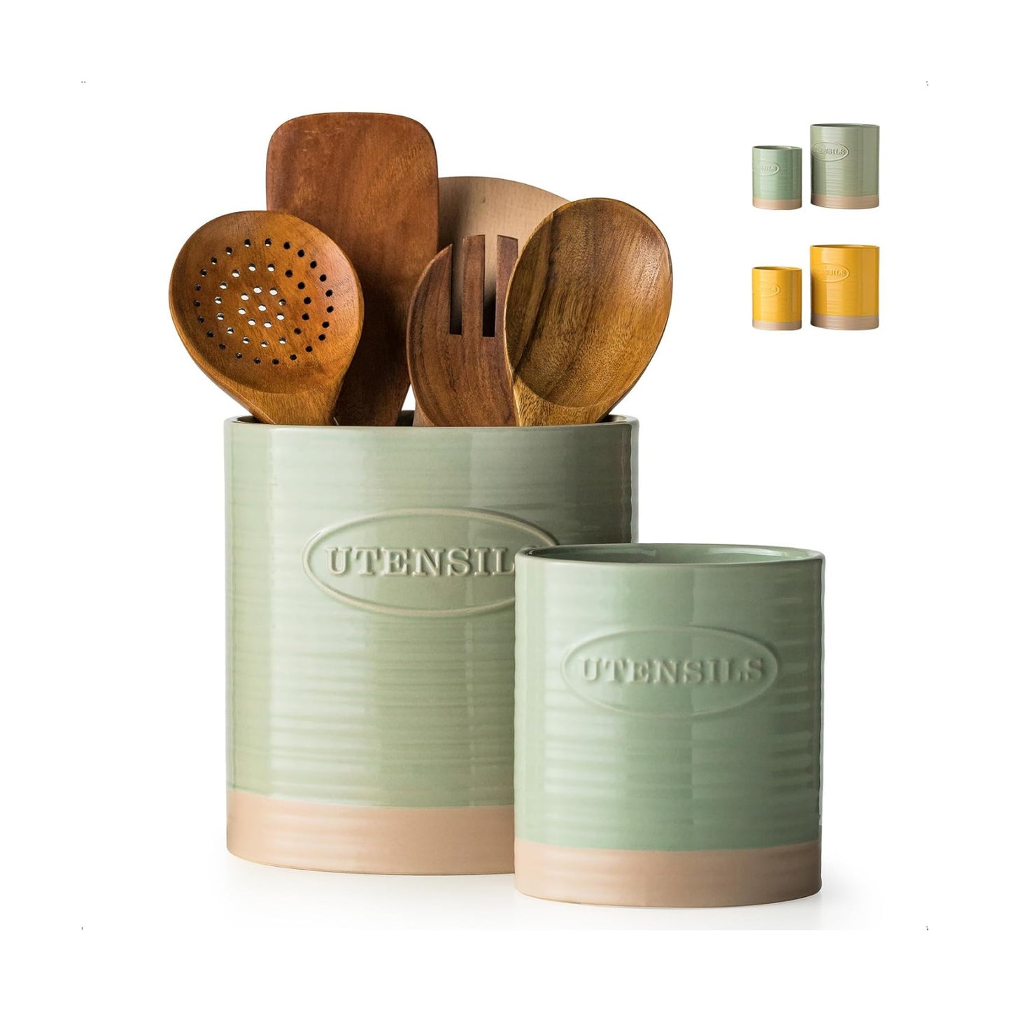YHOSSEUN Kitchen Utensil Holder Set of 2, Utensil Crock for Countertop | 6.7"+5.1" Cooking Utensil Holder for Kitchen