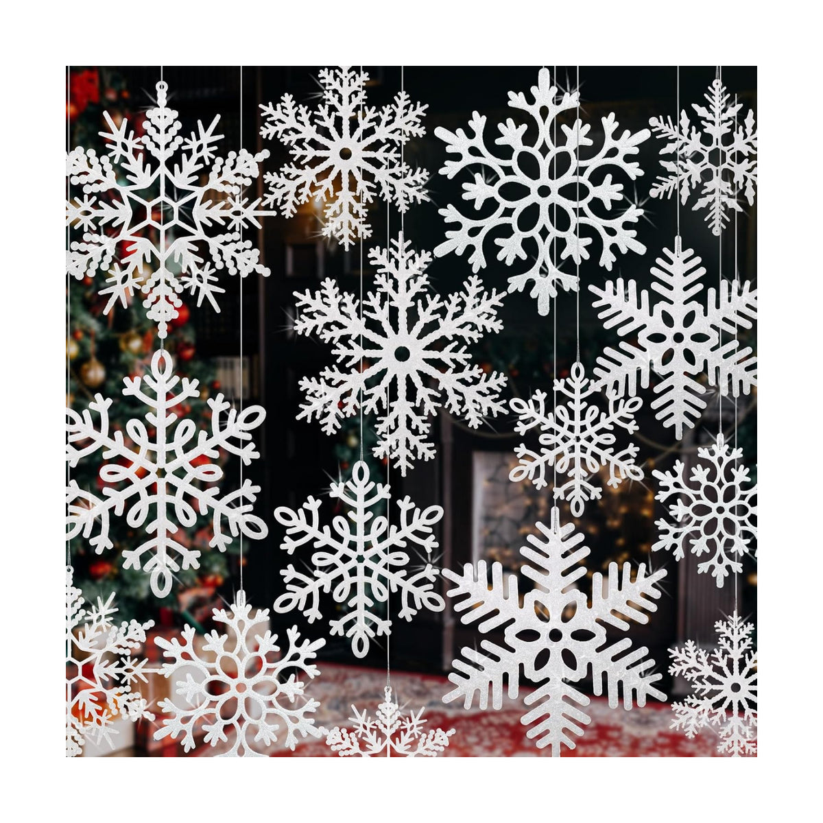 12" Hanging Snowflake Decorations, Large Snowflakes Blue and White