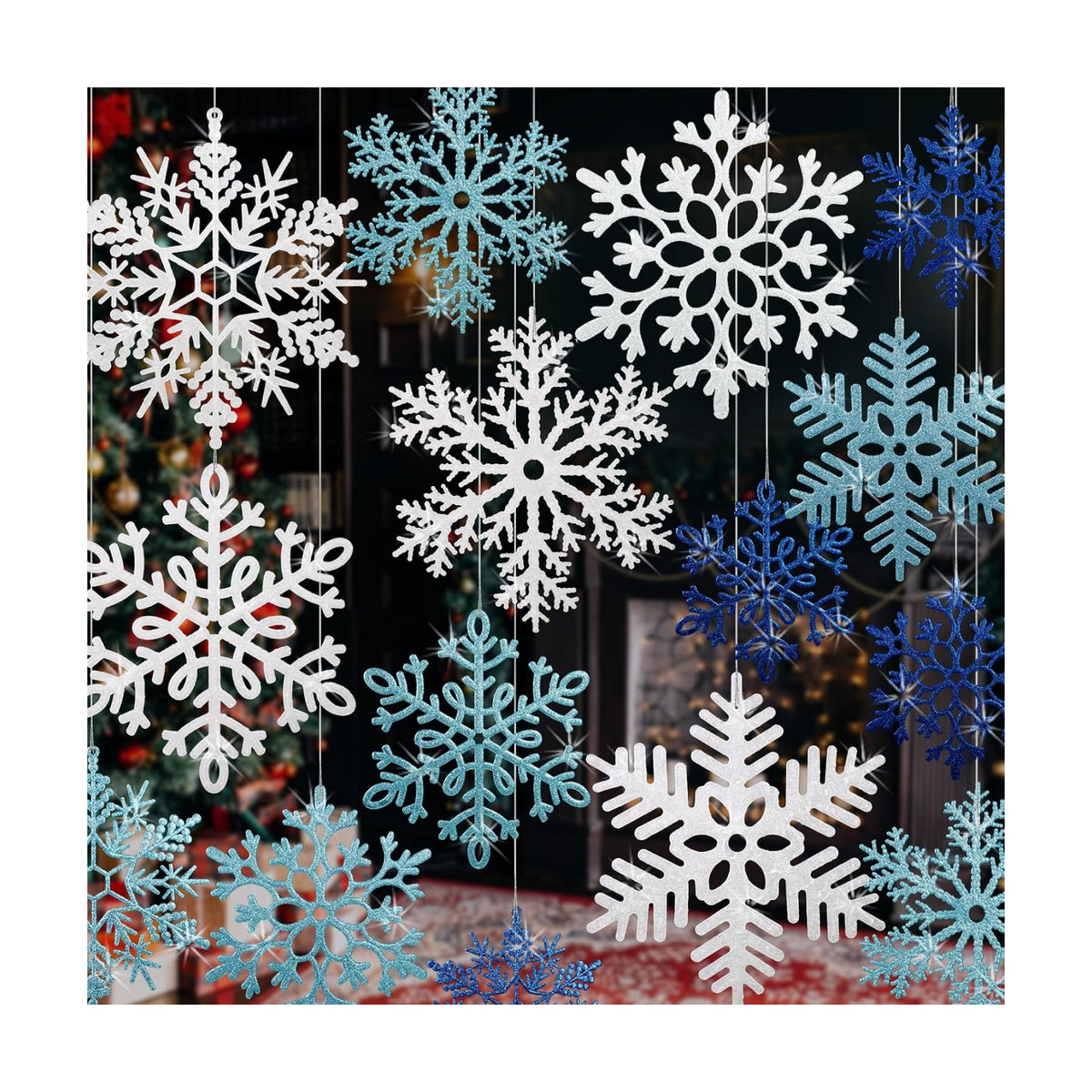 12" Hanging Snowflake Decorations, Large Snowflakes Ornaments White