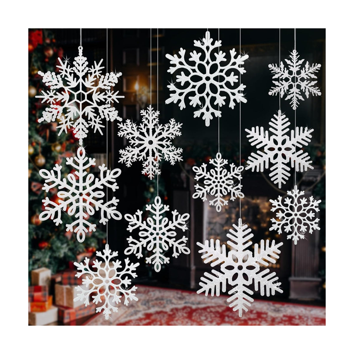 12 Inch Hanging Snowflake Decorations, Large Snowflakes Glitter