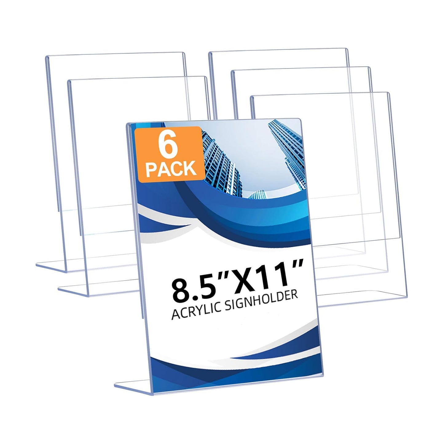 Acrylic Sign Holder / 8.5 x 11 / Vertical / Clear / Set of 6