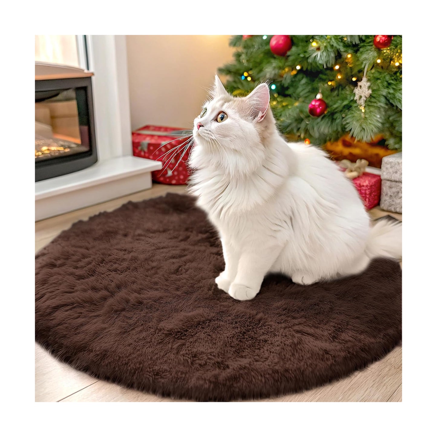 OLANLY Coffee Round Rugs for Bedroom - Machine Washable, 2 ft Circle Area Rugs for Living Room, Soft and Fluffy Shaggy