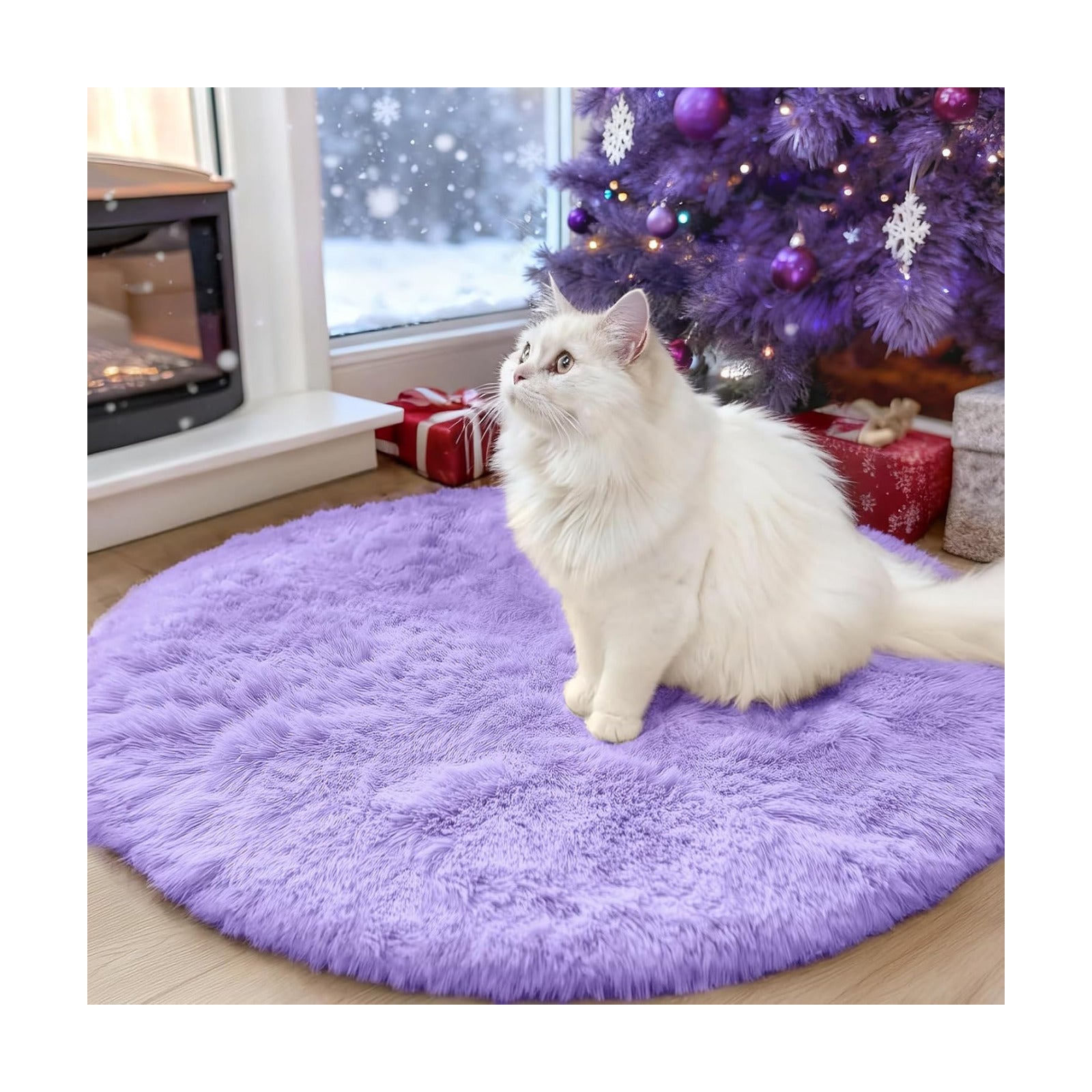 OLANLY Light Purple Round Rugs for Bedroom - Machine Washable, 3 ft Circle Area Rugs for Living Room, Soft and Fluffy