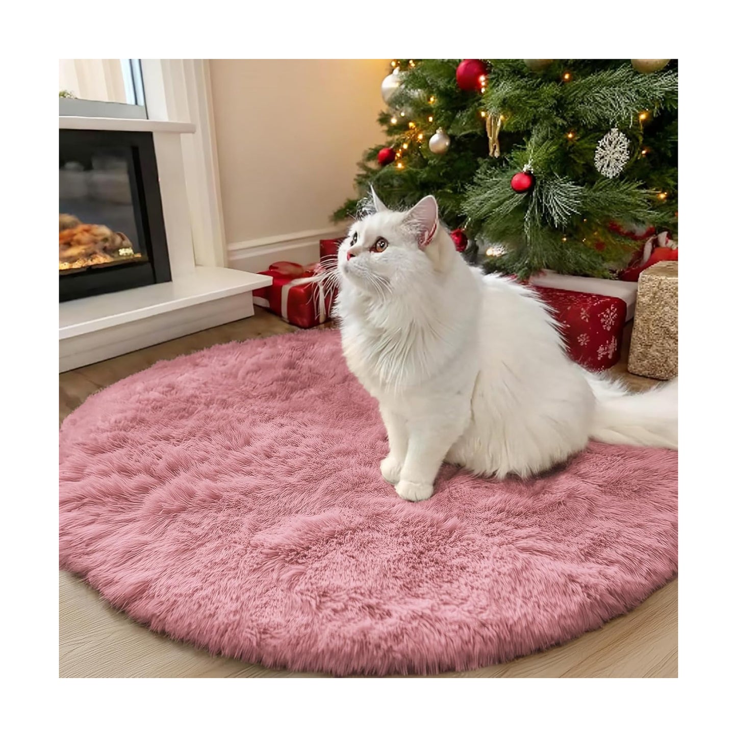OLANLY Pale Pink Round Rugs for Bedroom - Machine Washable, 3 ft Circle Area Rugs for Living Room, Soft and Fluffy