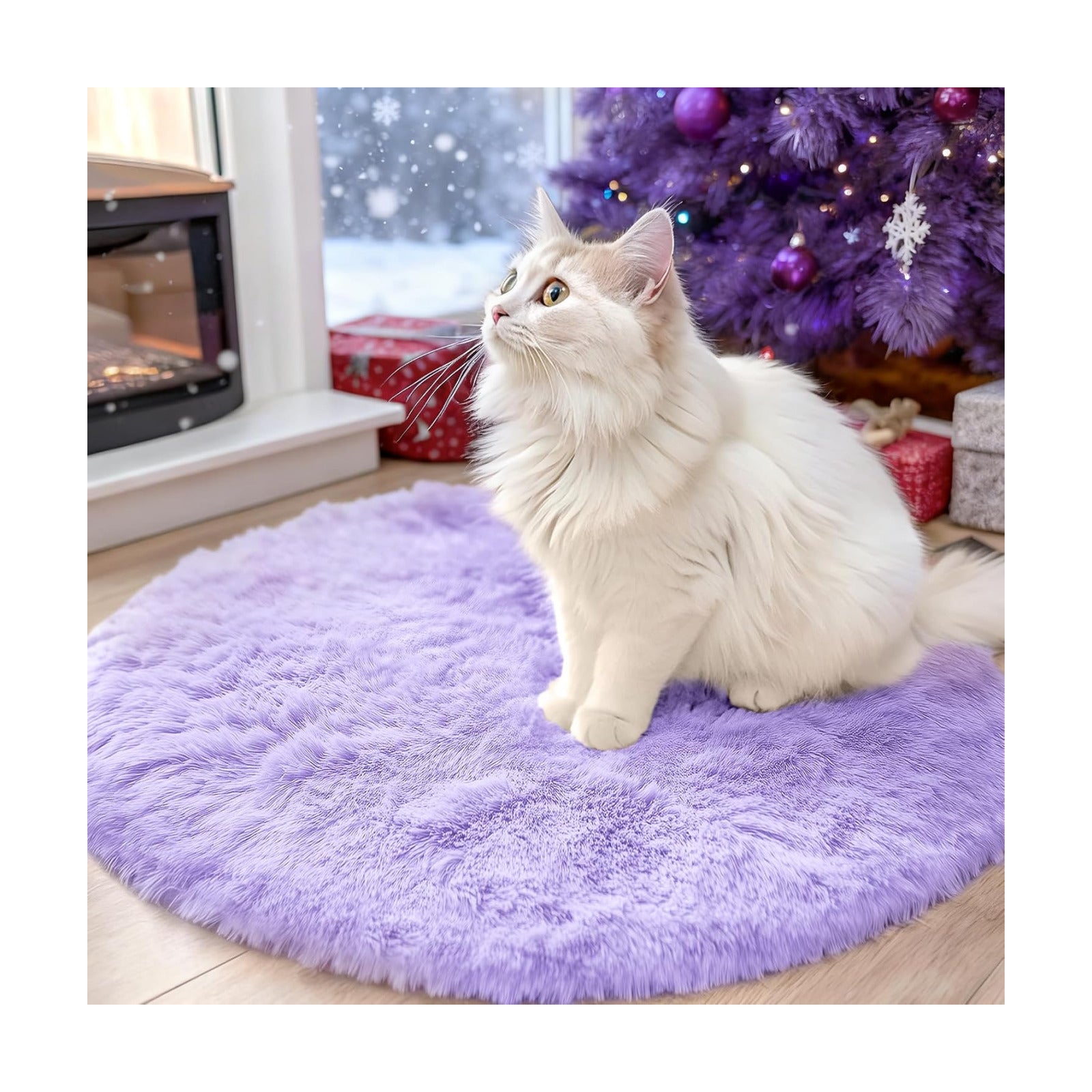 OLANLY Light Purple Round Rugs for Bedroom - Machine Washable, 2 ft Circle Area Rugs for Living Room, Soft and Fluffy