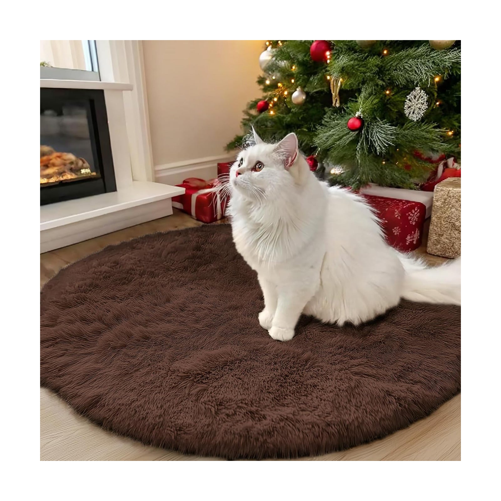 OLANLY Coffee Round Rugs for Bedroom - Machine Washable, 3 ft Circle Area Rugs for Living Room, Soft and Fluffy Shaggy