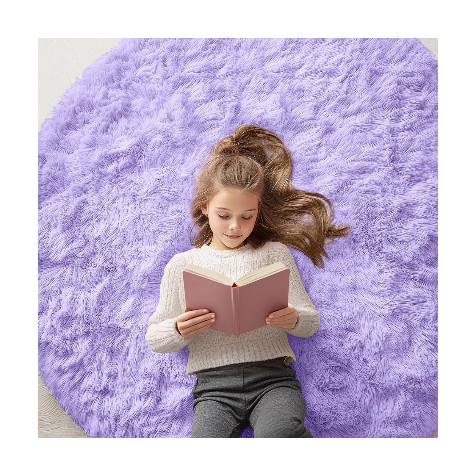 OLANLY Light Purple Round Rugs for Bedroom - Machine Washable, 5 ft Circle Area Rugs for Living Room, Soft and Fluffy
