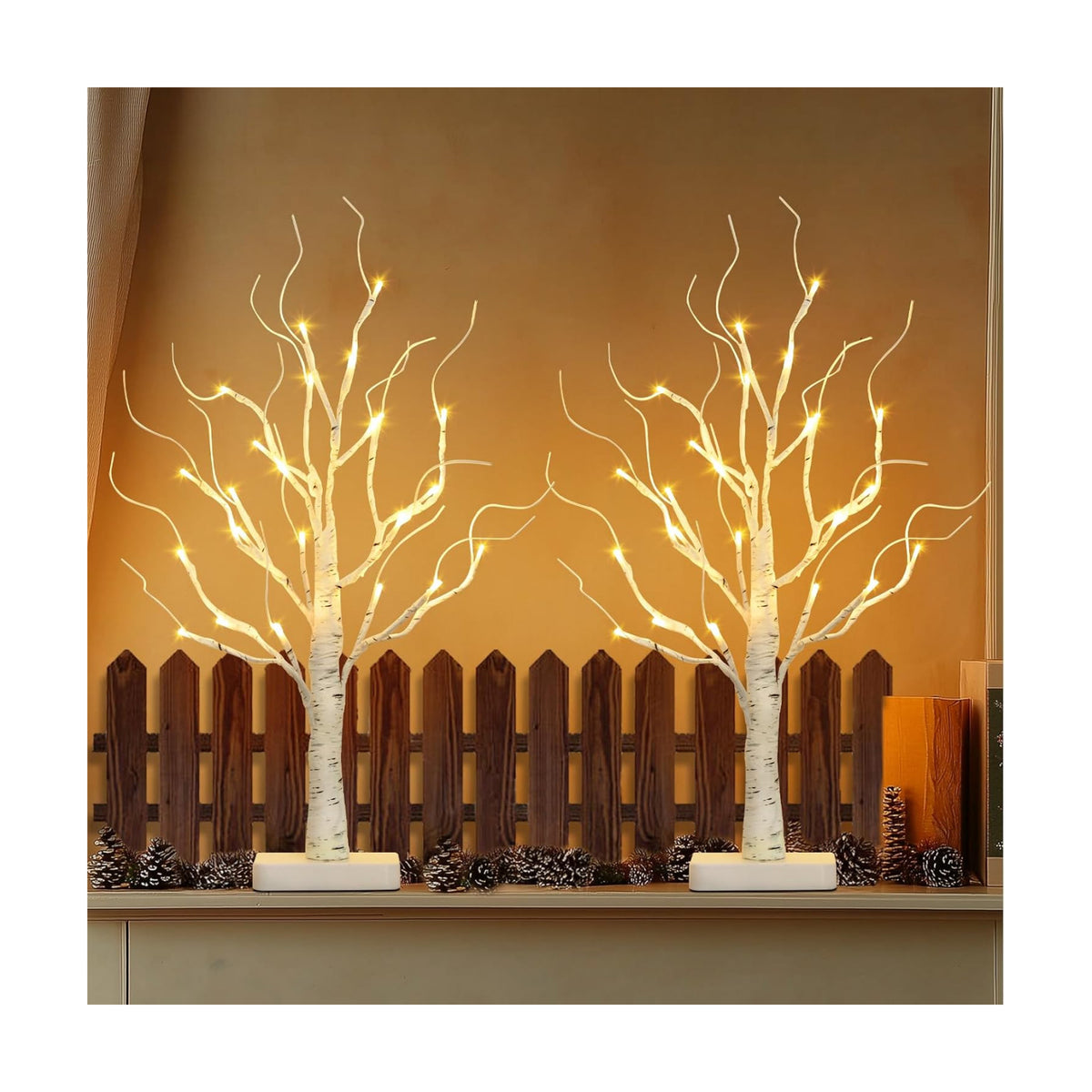 EAMBRITE Lighted Birch Tree with Led Lights, White Christmas Tree 2Pack