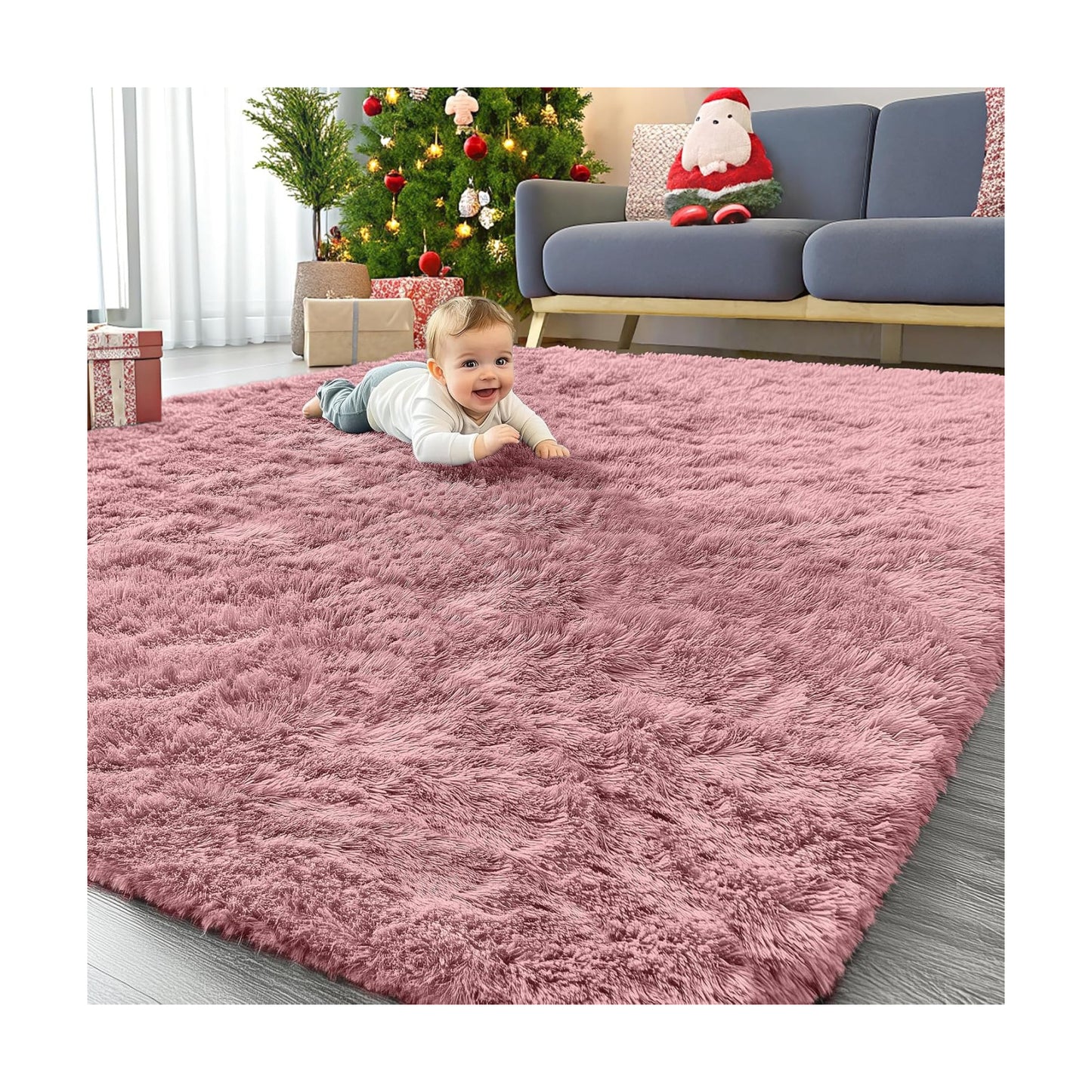 OLANLY 8x10 Machine Washable Large Area Rugs for Living Room, Bedroom, Soft Fluffy Shaggy Bedside Rug, Indoor Floor