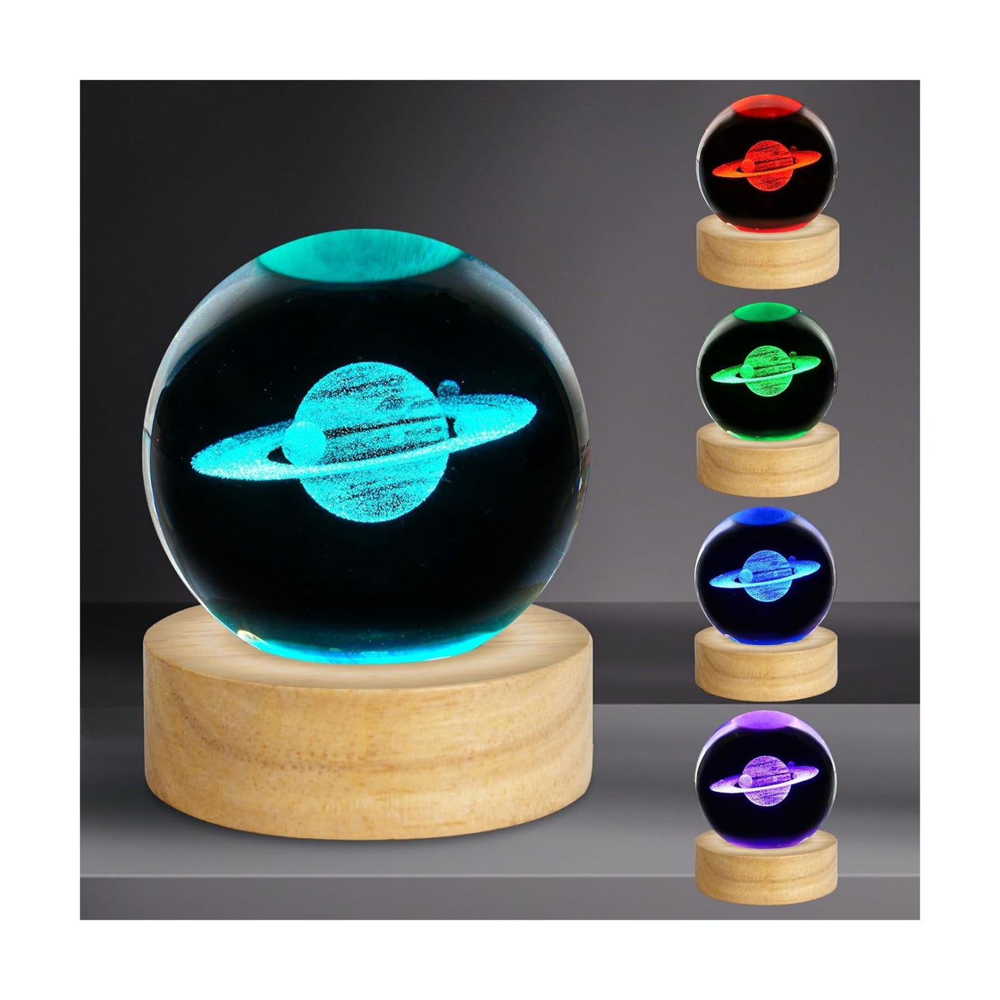 3D Crystal Ball Night Light Planet Glass Sphere Lamps Decor / Saturn / 2.4 Inch