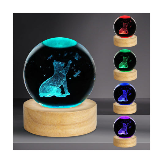 3D Crystal Ball Night Light Table Lamp Decor / Cat / 2.4 Inch