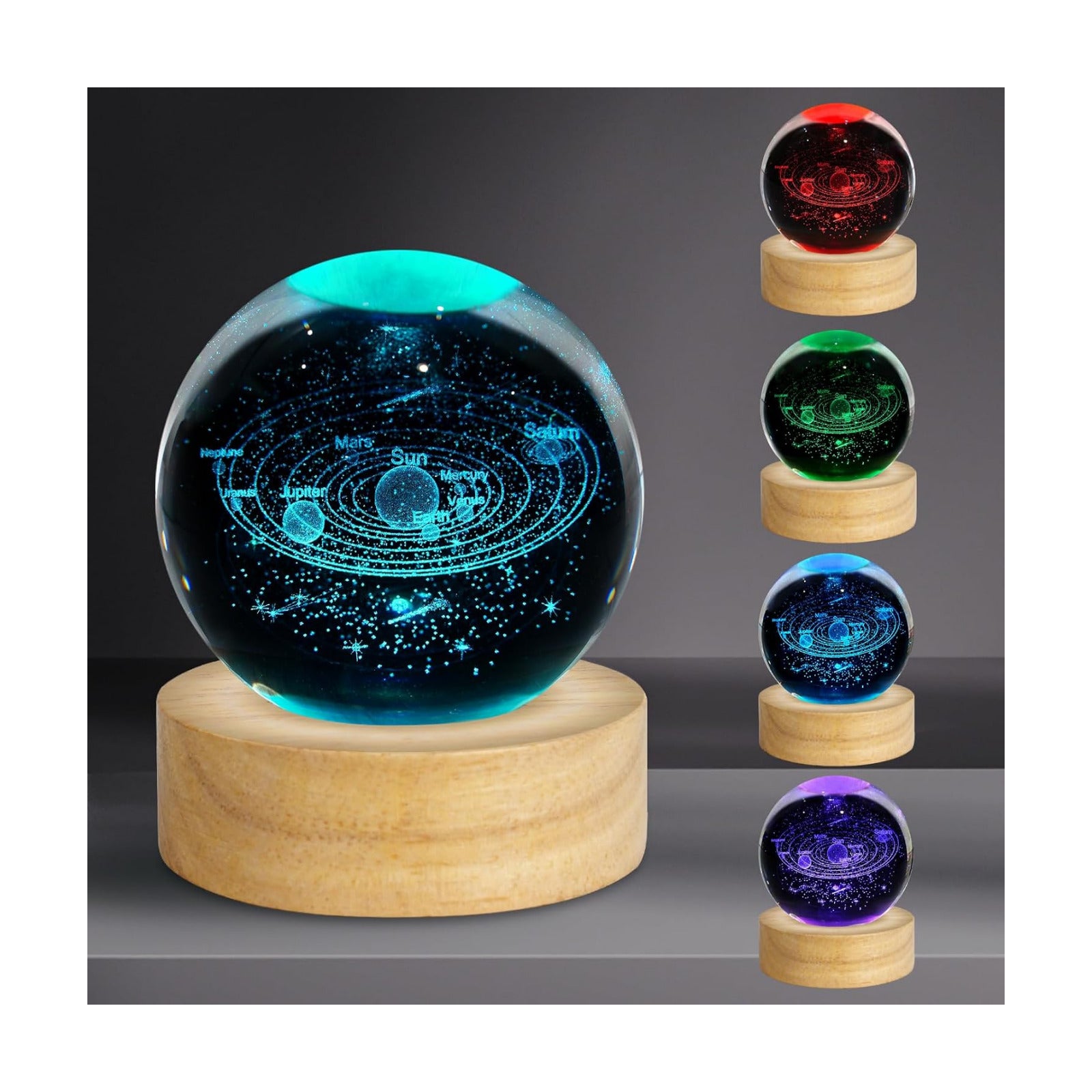 3D Crystal Ball Night Light Galaxy Planets Glass Table Lamp Decor / Solar System / 2.4 Inch