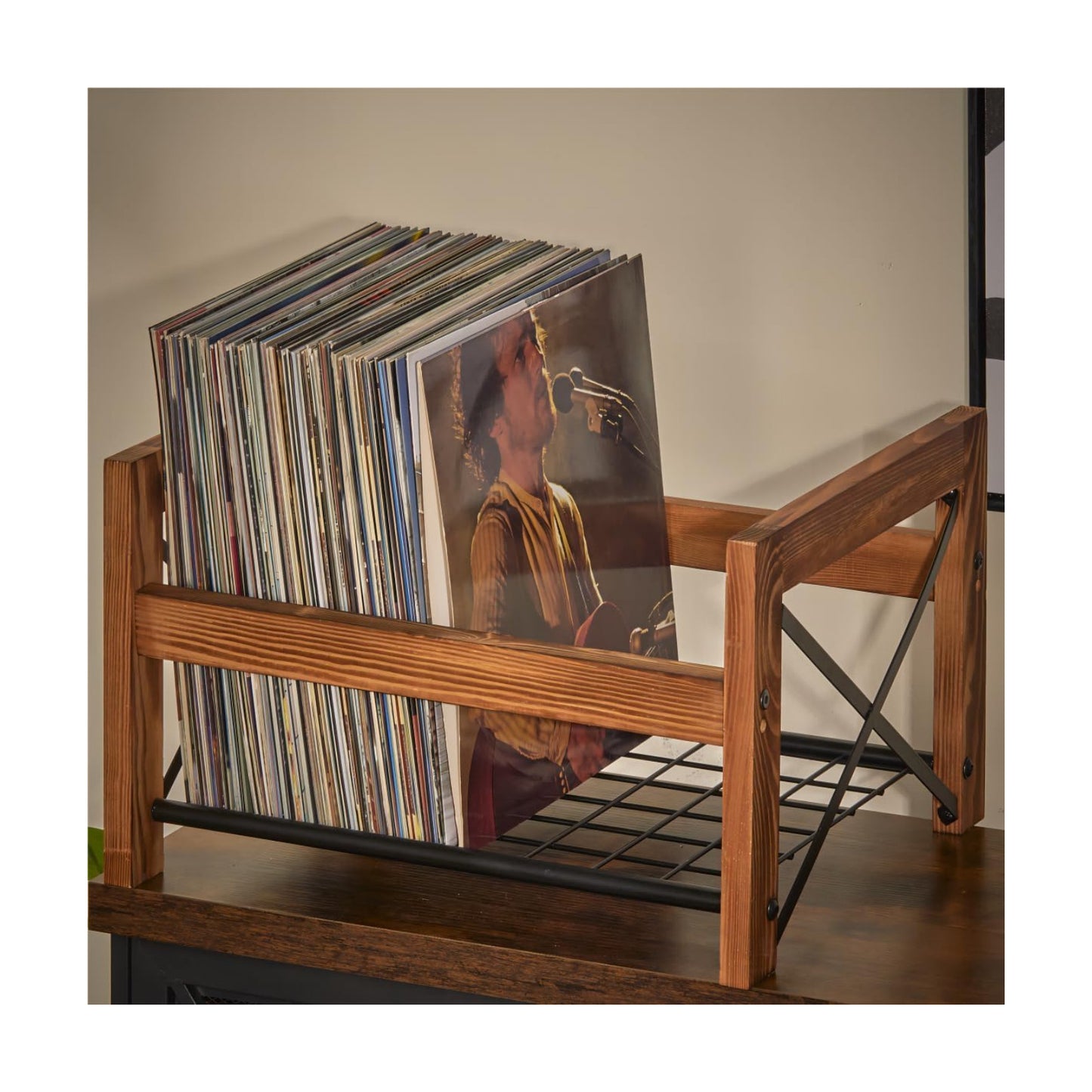 X-cosrack Vinyl Record Holder – 1 Pack Only – Fits 7"–12" Albums, Holds 50–100 Records, DVDs, or CDs – Modern Wooden