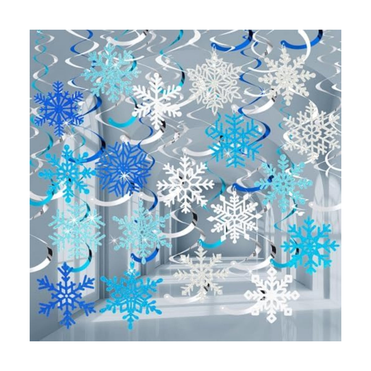Snowflake Decorations, Christmas Hanging Decor, 30 Glitter Snowflake Swirls