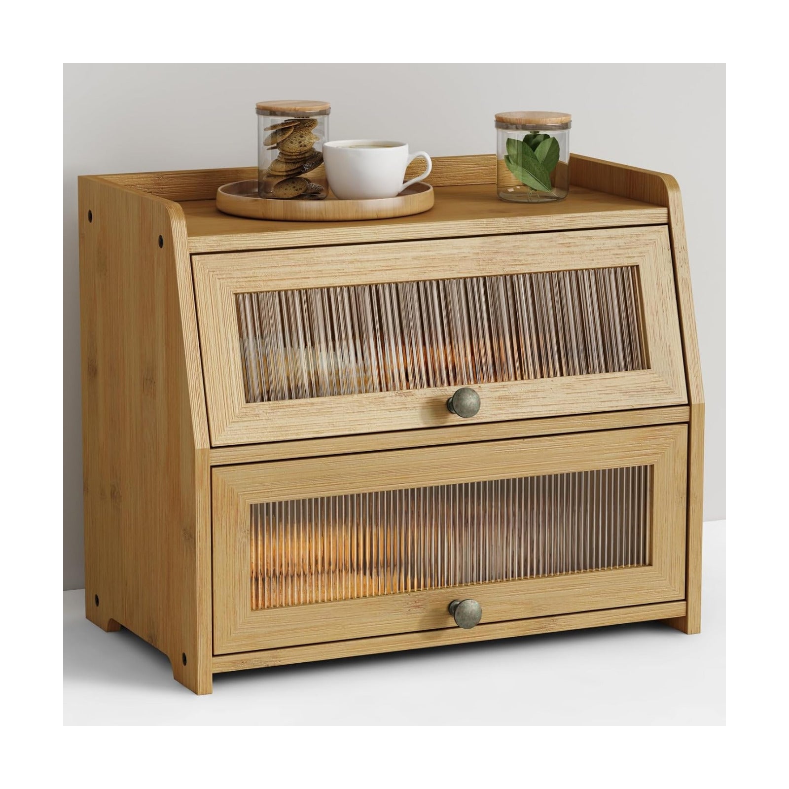 Goozii Large Bread Box for Kitchen Countertop, Double Layer Breadbox for Homemade Loaf Bread, Farmhouse Bread Storage