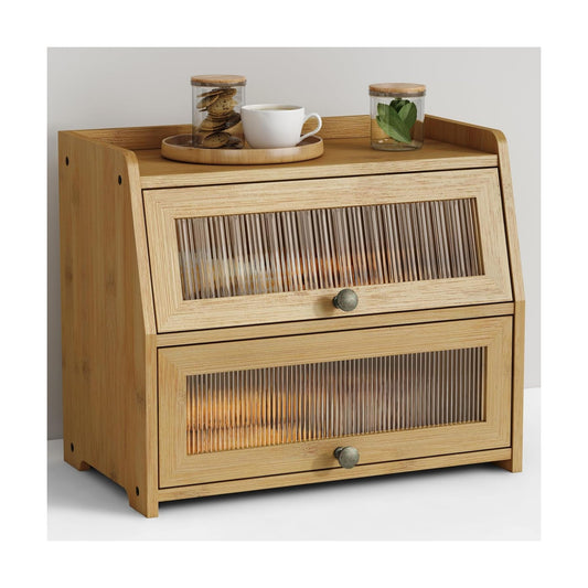 Goozii Large Bread Box for Kitchen Countertop, Double Layer Breadbox for Homemade Loaf Bread, Farmhouse Bread Storage