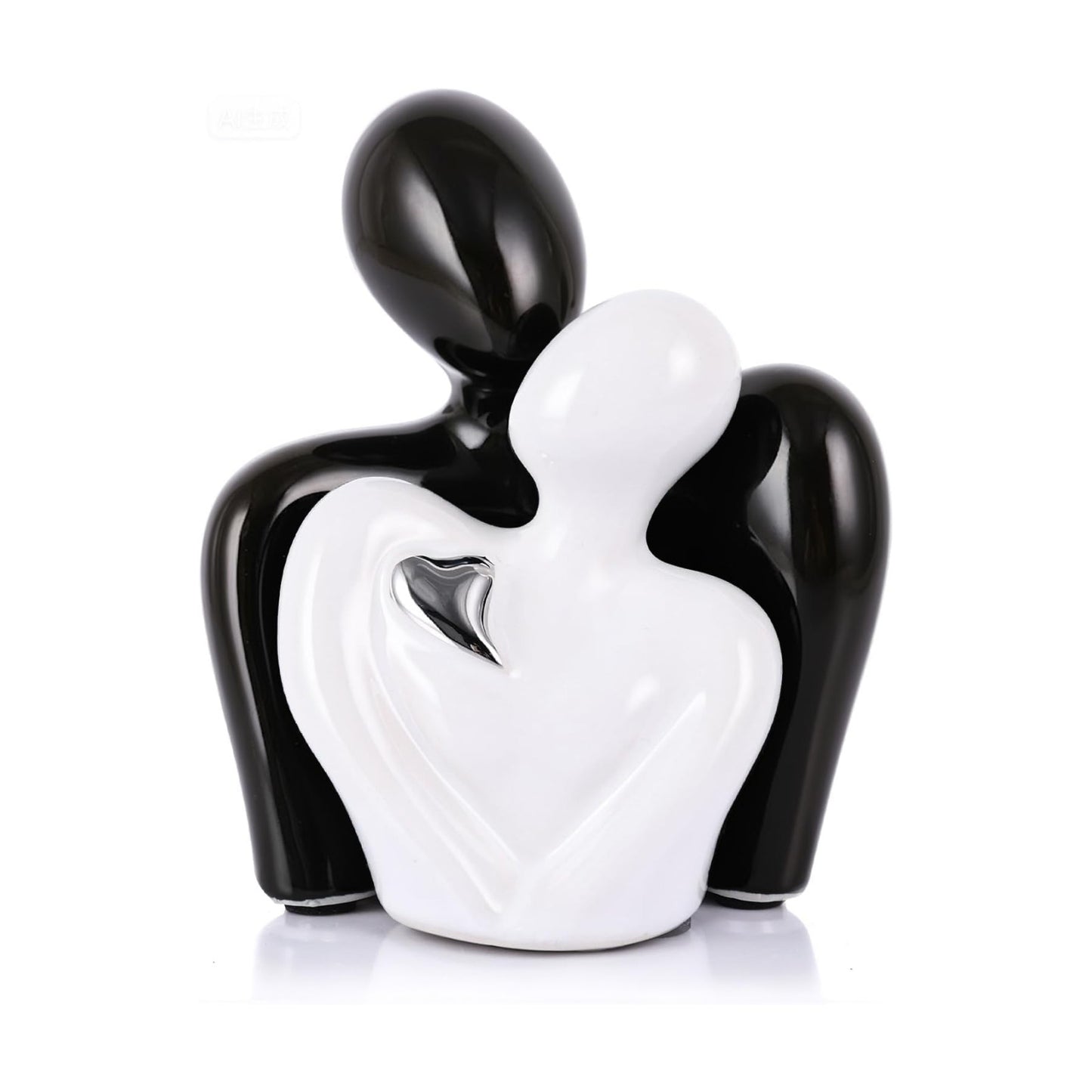 Mini Couple Statue Tv Stand Decor Items / Black and White Sliver Heart