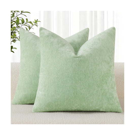 Chenille Summer Throw Pillow Covers / Sage Green / 26 x 26 / Set of 2