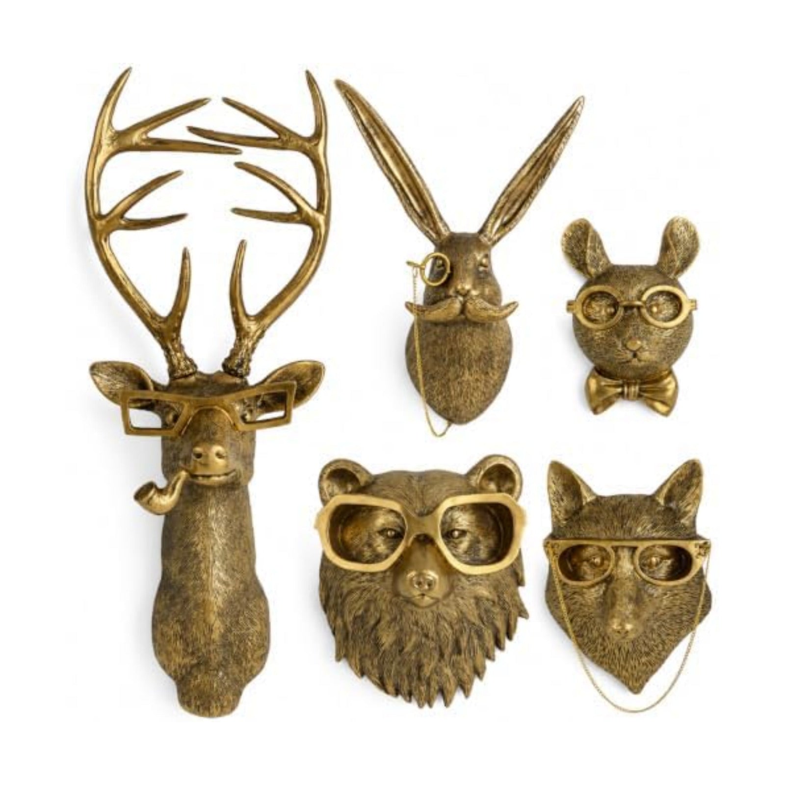 UITWMKTG Gold Animal Head Wall Decor Set of 5 - Deer, Rabbit, Mouse, Bear, Fox Wall Sculptures, Modern Wall Art for