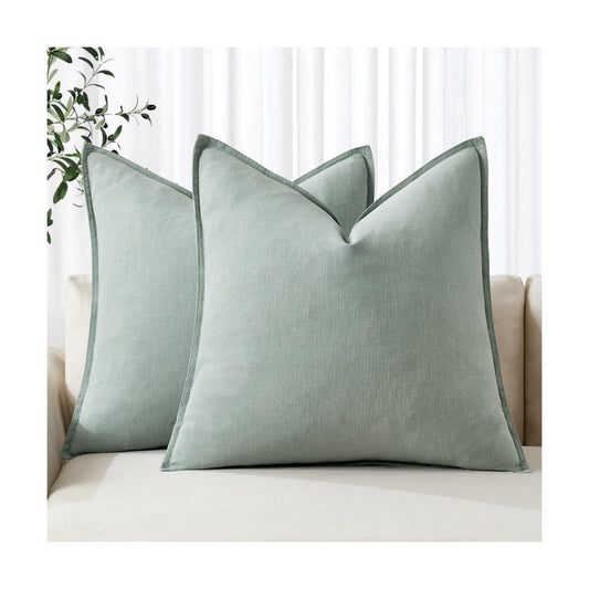 Decorative Linen Pillow Covers ​Boho Farmhouse​ ​Neutral Spring / 18 x 18 / Aqua Green / Set of 2