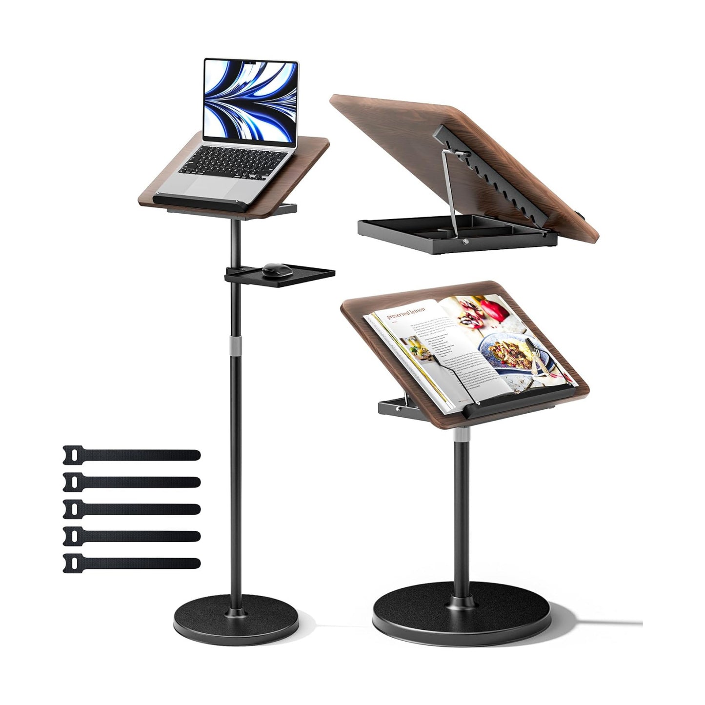2 in 1 Adjustable Book Stand - Dual-Use Floor and Desktop Book Holder Stand, Height Adjustable 23.5-52 in, Elastic Page