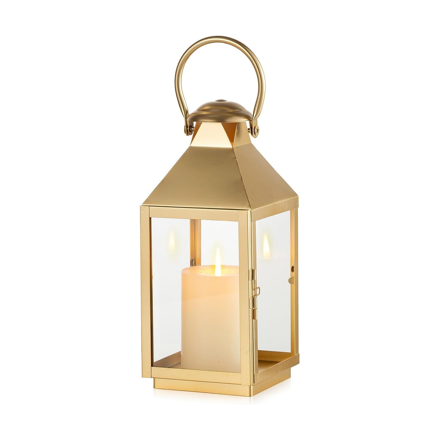NUPTIO Gold Lanterns Decorative for Wedding, 11.2 Inch Lantern Decor | Tall Metal Candle Lantern with Glass for Outdoor