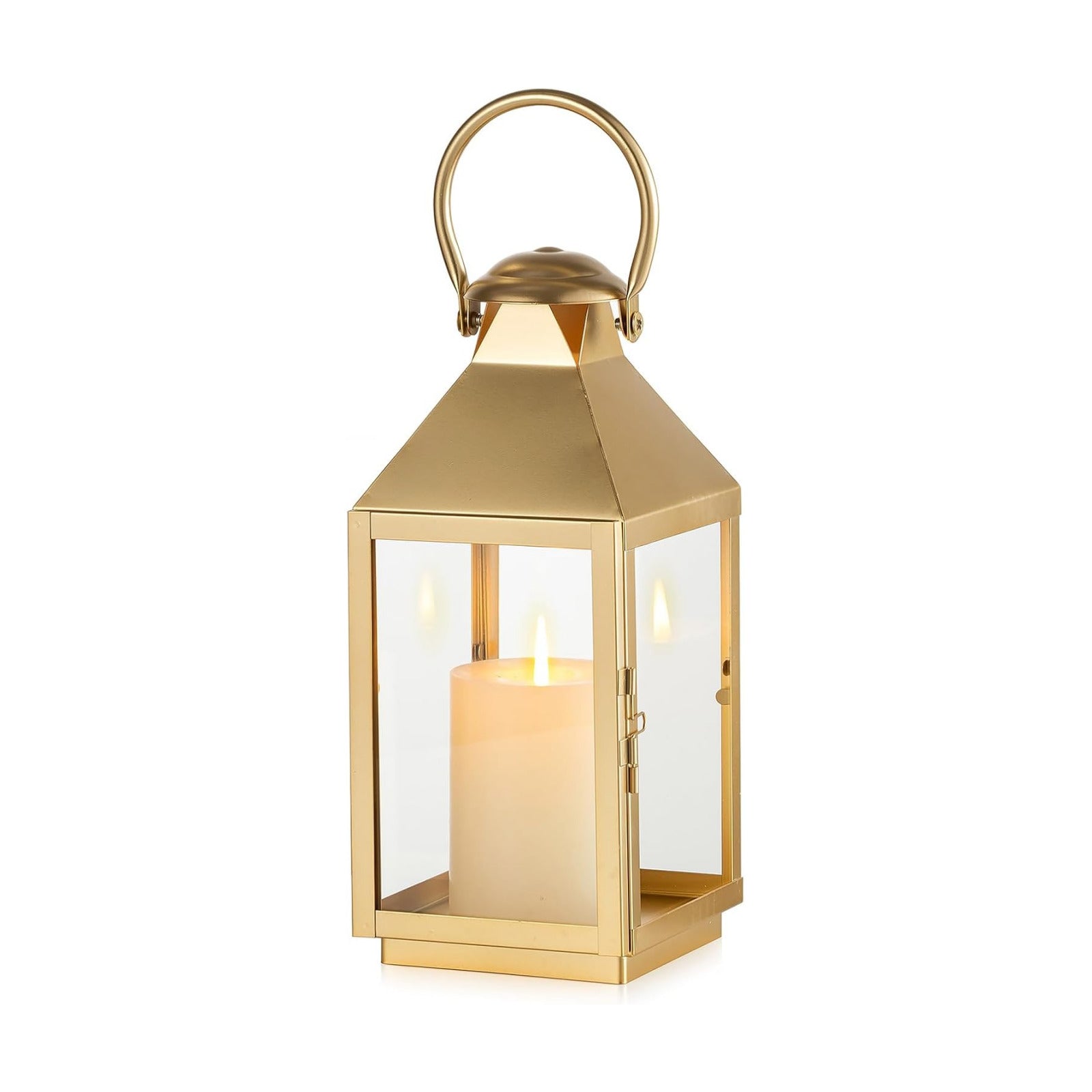 NUPTIO Gold Lanterns Decorative for Wedding, 11.2 Inch Lantern Decor | Tall Metal Candle Lantern with Glass for Outdoor