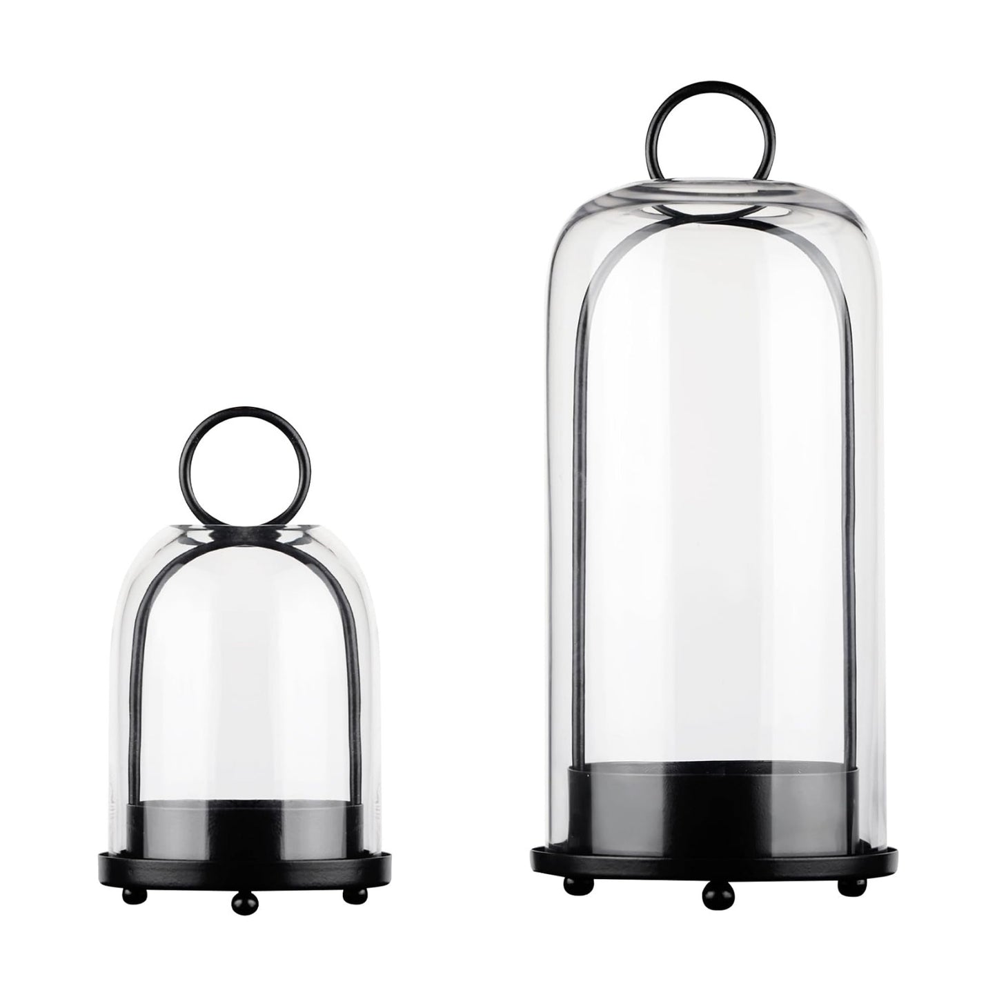 5" & 4" Wide Versatile Metal Candle Holder in Black with Handmade Thick, Heavy & Sturdy Glass Dome for Pillar Candle