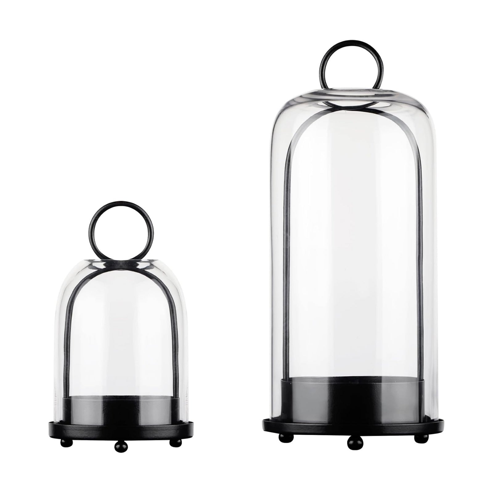 5" & 4" Wide Versatile Metal Candle Holder in Black with Handmade Thick, Heavy & Sturdy Glass Dome for Pillar Candle