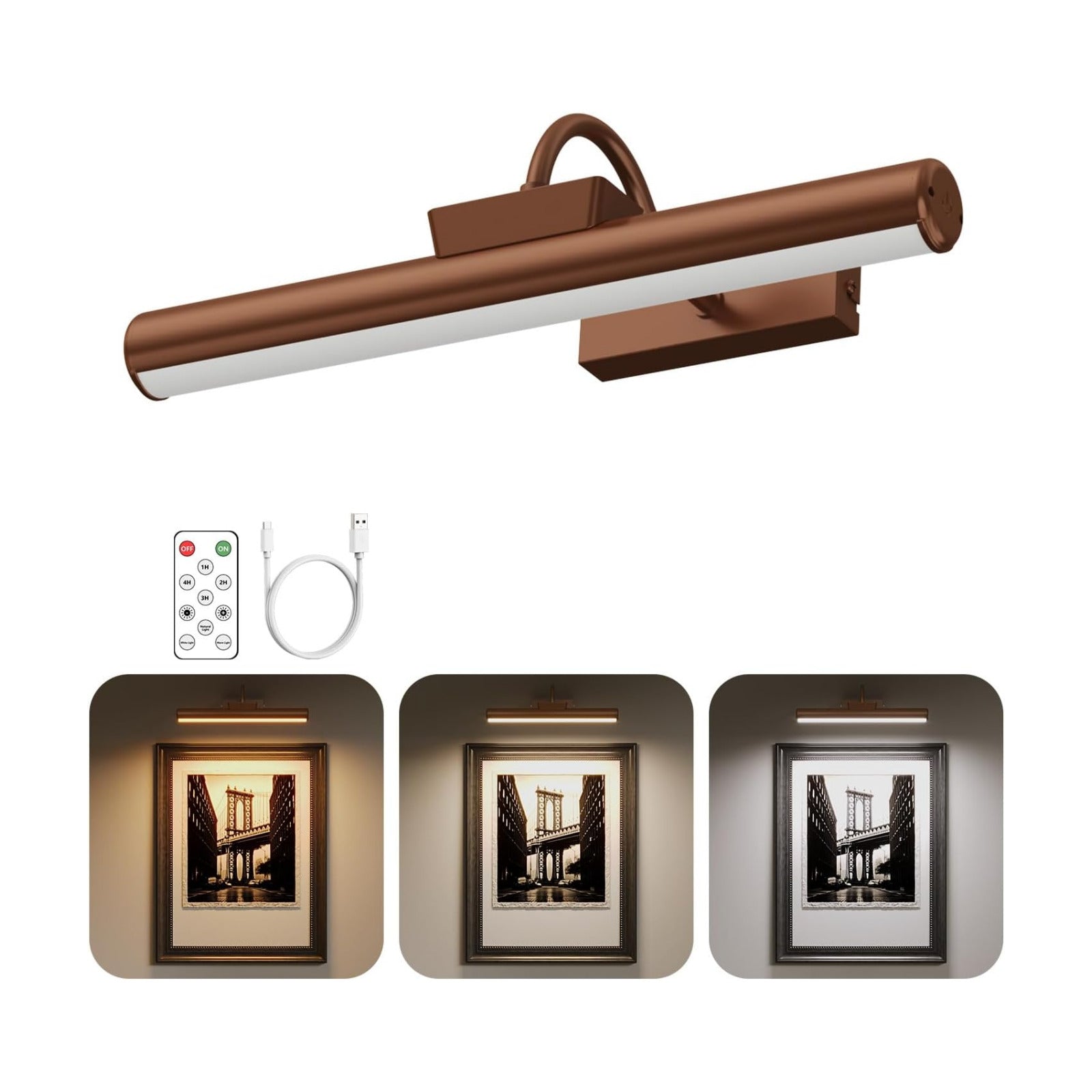 13" Wireless Picture Lights for Wall, Rechargeable Art Light, 1Pack Bronze | Aluminum Photo Frame Light, Remote & Touch