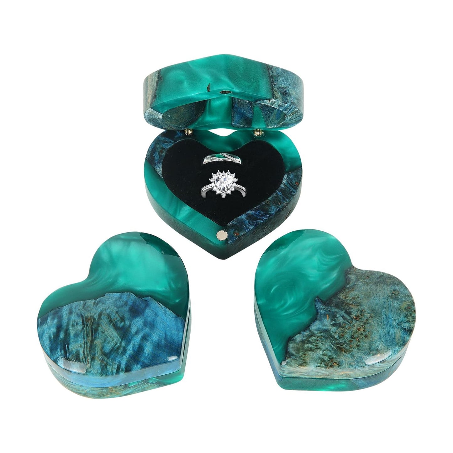 Handmade Resin Wood Engagement Ring Box / Green