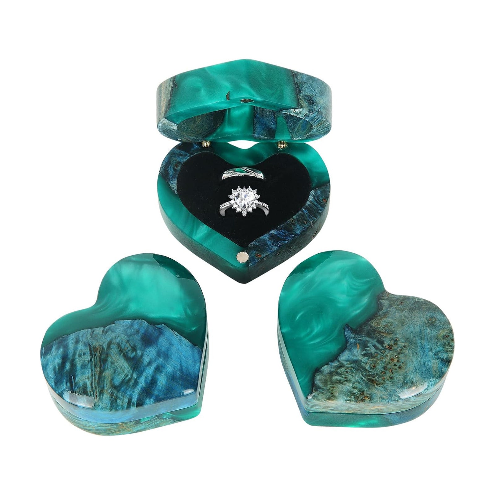 Handmade Resin Wood Engagement Ring Box / Green