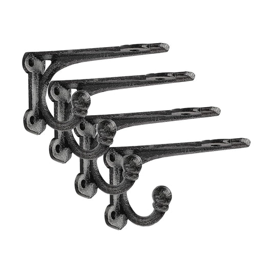 Hooks / Rustic Shelf Brackets / 4'' Bracket / Black / 4 Inch / Set of 4