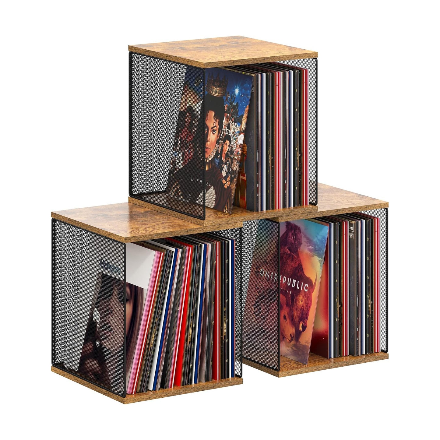 Dmevkic 3 Cube Vinyl Record Storage | DIY Stackable 120-150 Records Visualize Album Storage Record Storage Crate