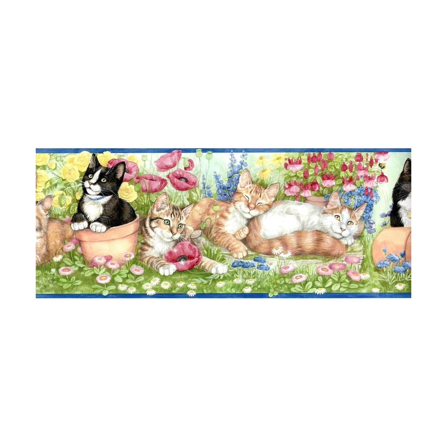 Wallpaper Border / Cats in Flower Garden
