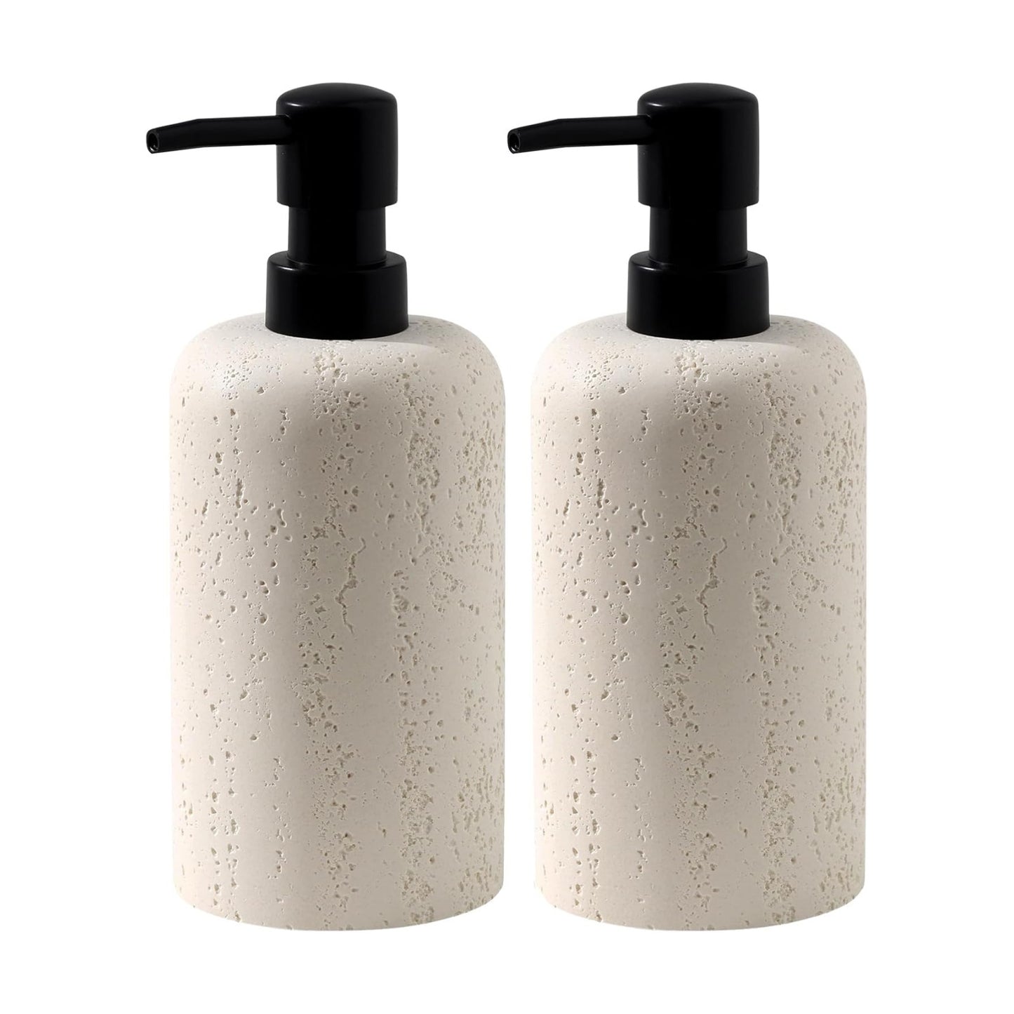 2 PCS Hand Soap Dispenser Set,13.53 OZ,Ivory,Faux Travertine | Luxurious,Refillable,Dish Soap,Lotion Shampoo and