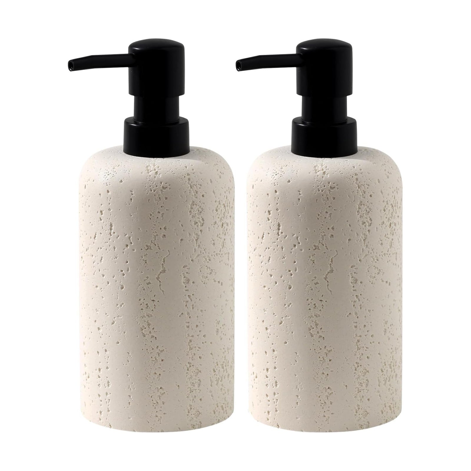 2 PCS Hand Soap Dispenser Set,13.53 OZ,Ivory,Faux Travertine | Luxurious,Refillable,Dish Soap,Lotion Shampoo and