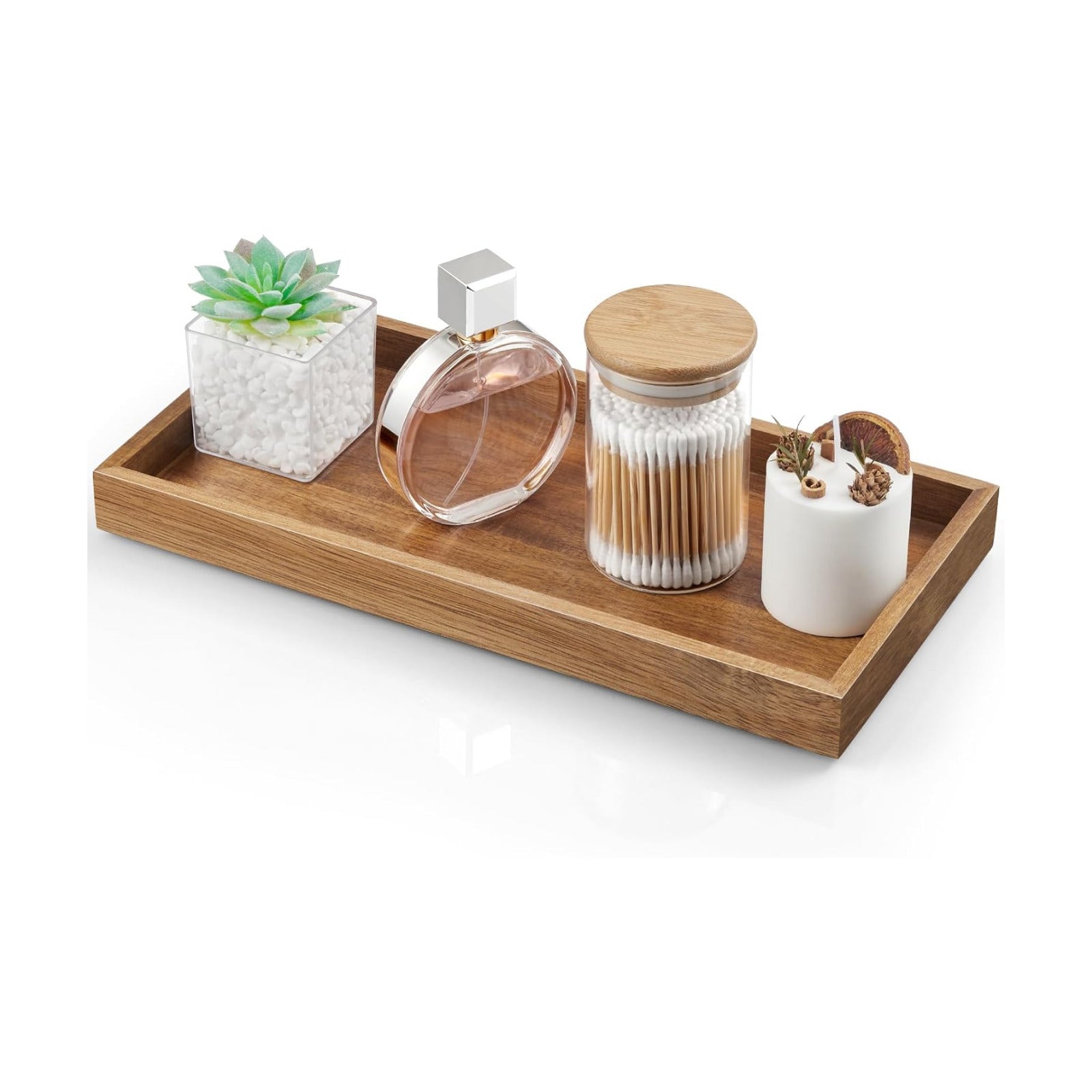 Wood Decorative Tray for Toilet Tank Makeup Perfume Jewelry / 6.5 x 1.2 x 13 / Acacia