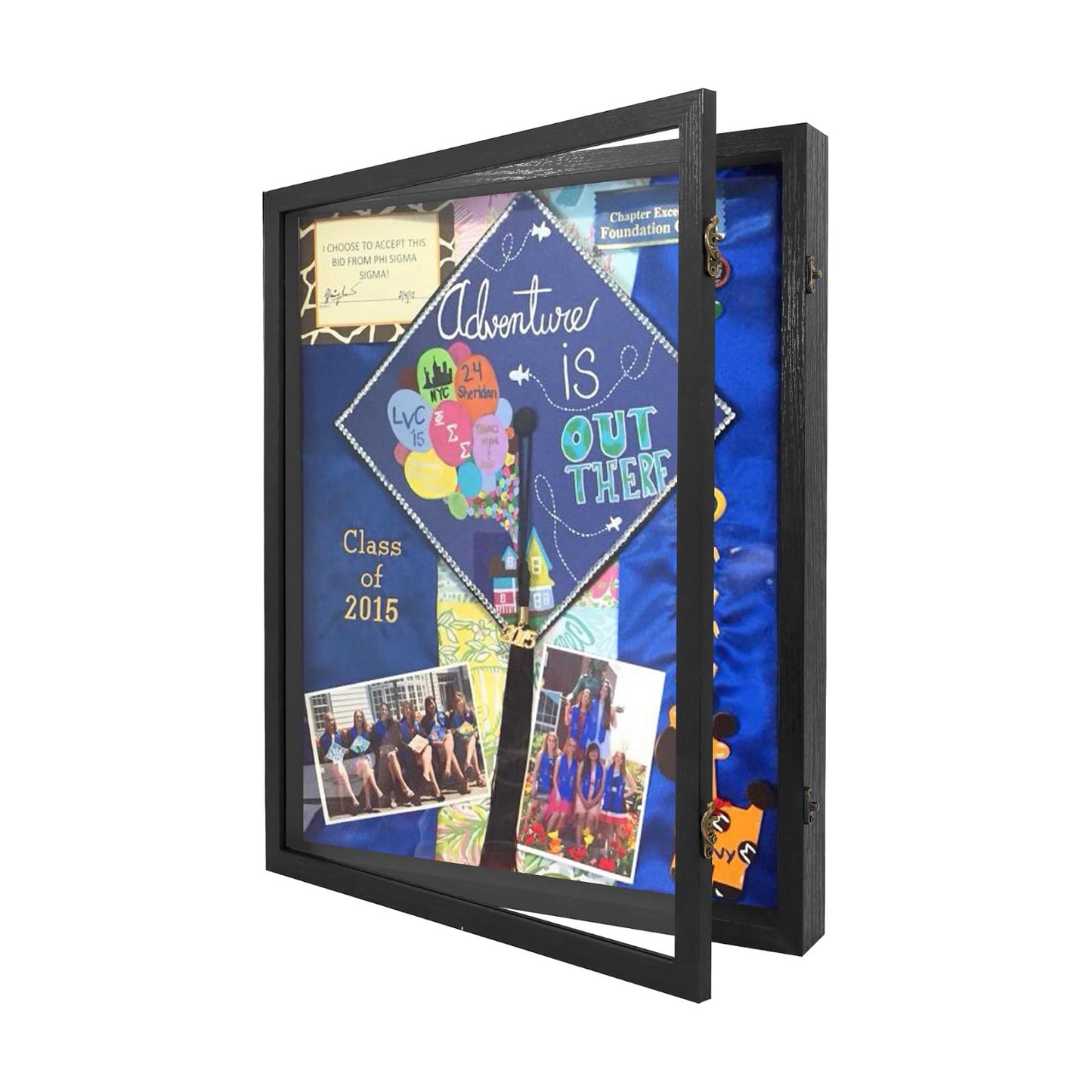 Large Graduation Shadow Box Frame for Cap Gown, Black 16x20 Display Case | Hinged Front Open Door Keepsake Box with