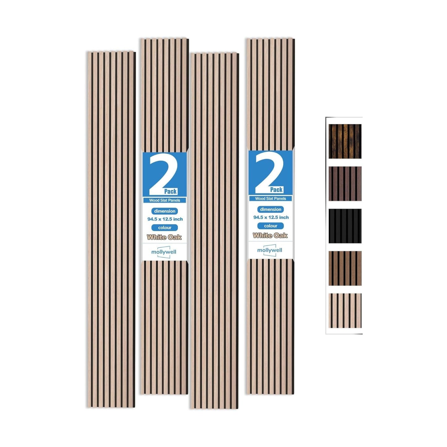 Wood Panels for Wall, White Oak, 2 Pcs, 94.5x12.5 in | Easy Installation, MDF, Wood Grain Veneer, NRC 0.95, Sound