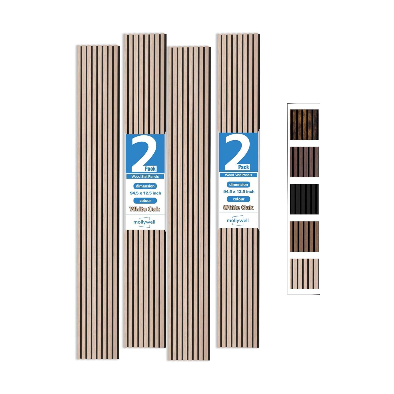 Wood Panels for Wall, White Oak, 2 Pcs, 94.5x12.5 in | Easy Installation, MDF, Wood Grain Veneer, NRC 0.95, Sound